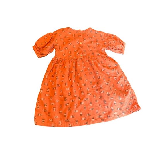 Open Edit Girls Organic Cotton Dress Wavy Print Coral/Blue Size 7 - Picture 4 of 5